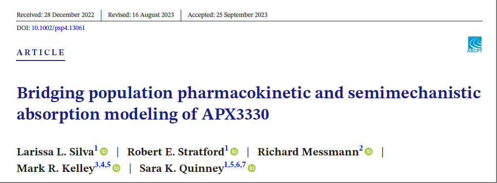 建模文章解讀 | 整合PopPK與口服吸收PBPK模型探討APX3330吸收高變異的原因